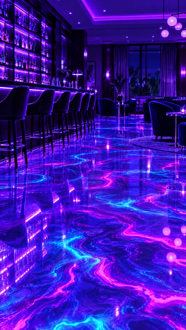 Design example: lounge floor glowing under black light