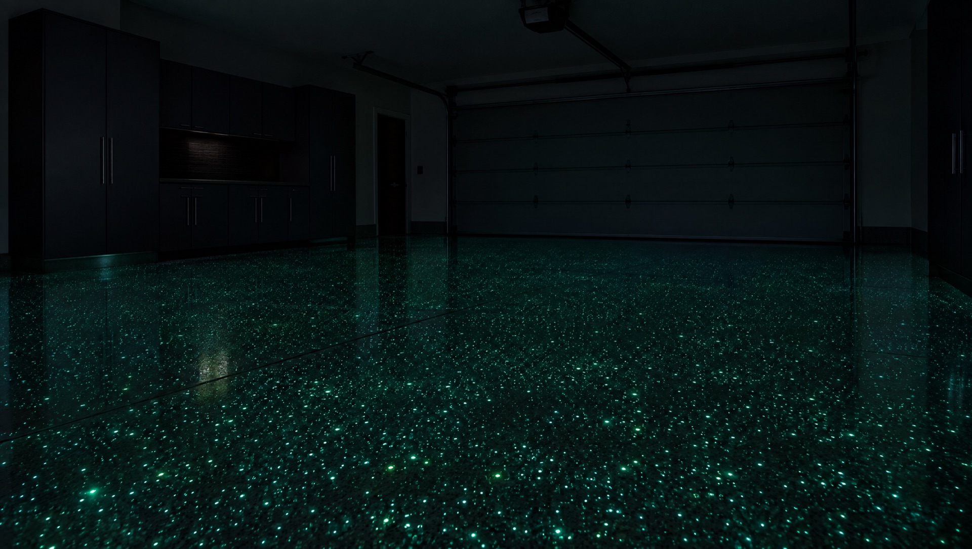 Design example: glow-in-the-dark flake garage floor with the lights off